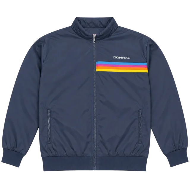 Donnay Rainbow Stripe Windbreaker Size M Navy Nylon Vintage Jacket