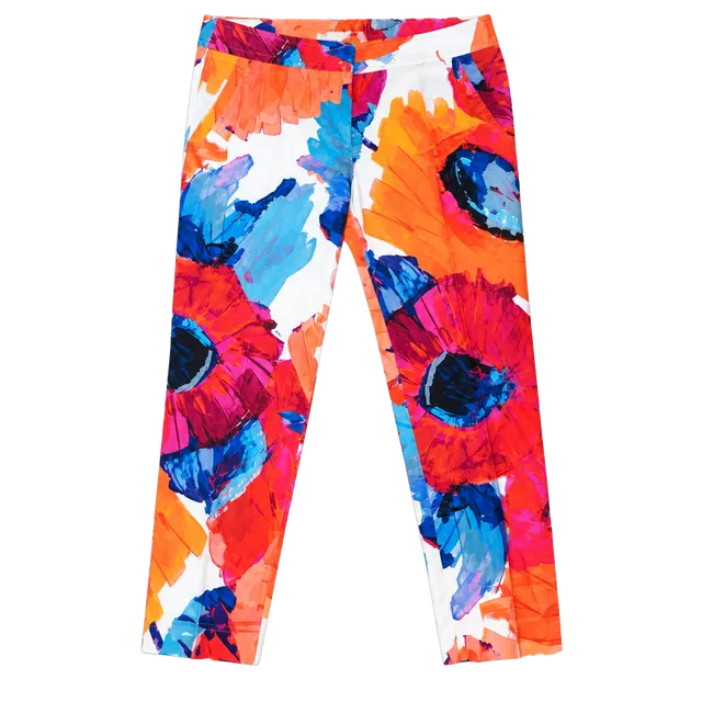 Trina Turk Size 4 Abstract Floral Pants Cropped Slim Ankle Resort Vacation
