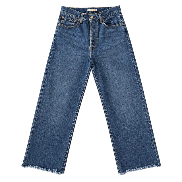 Levi's Ribcage Straight Jeans Size 30 Raw Hem Dark Wash