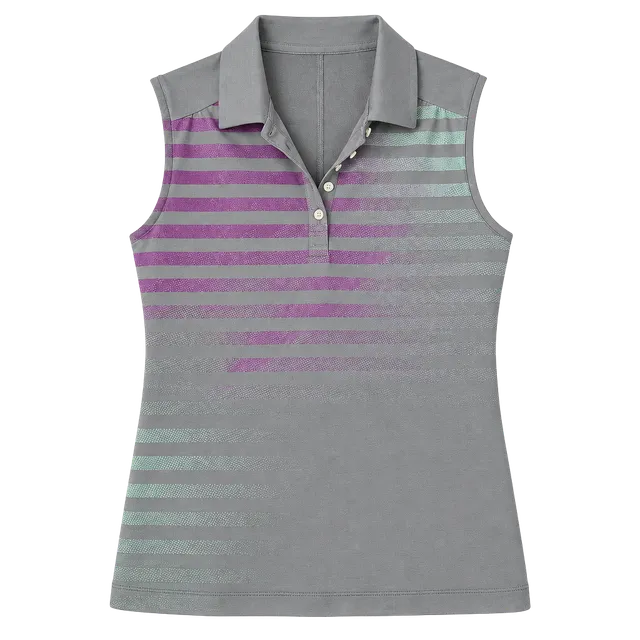 Nike Golf Sleeveless Polo Shirt Size S Gray Purple Striped Dri-Fit