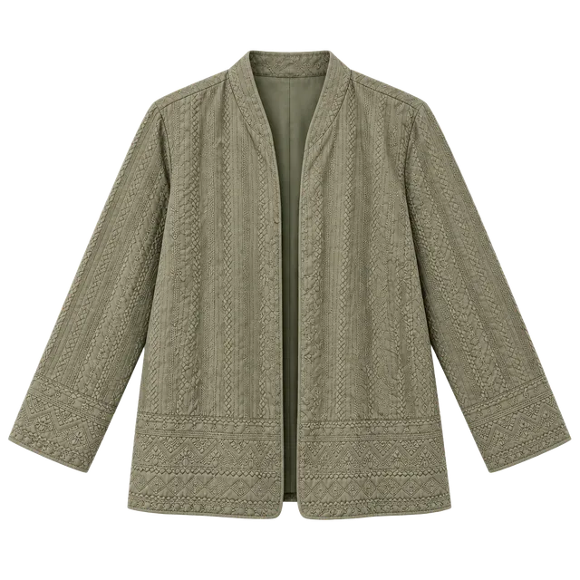 Alfred Dunner Textured Embroidered Open Jacket Size 22W Olive Green
