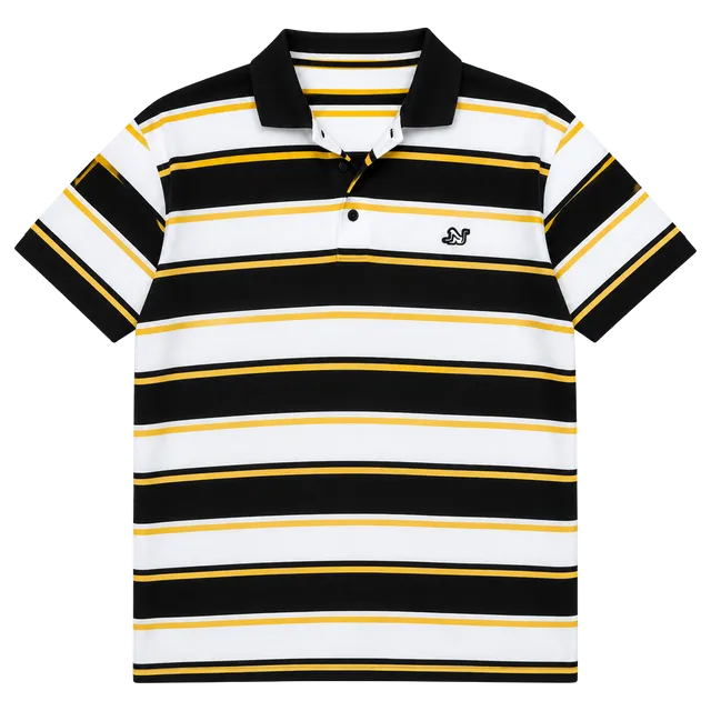 Drew Barrymore Striped Polo Shirt Size XL Black White Yellow Cotton