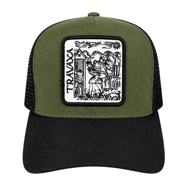 Travaxao Graphic Patch Trucker Hat Green Black Snapback