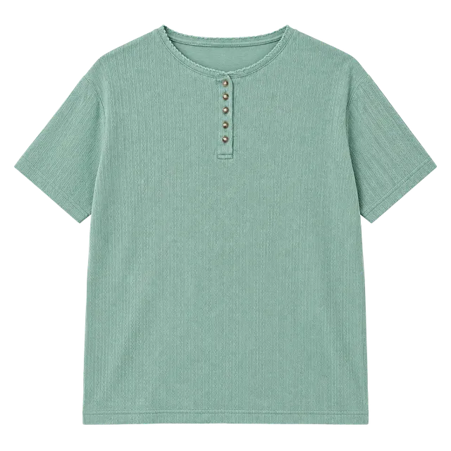 Basic Editions Henley Shirt Size 16/18W Green Short Sleeve