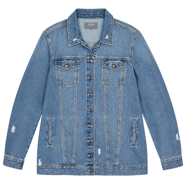 Torrid Distressed Denim Long Jean Jacket