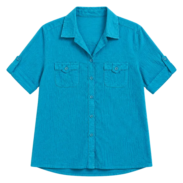 Woman Within Cotton Gauze Bigshirt Size XL/XG Blue Roll-Tab Sleeves