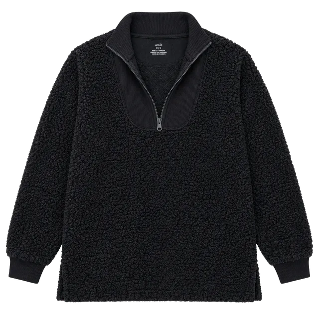 Aerie Dream Sherpa Quarter Zip Pullover Size S Black