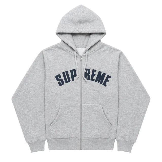 Supreme Arch Logo Thermal Zip Up Hoodie Grey