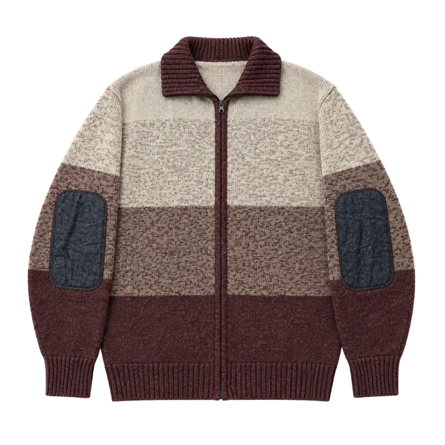 Str 8 Faded Full Zip Knit Sweater Size M Brown Color Block Elbow Patches