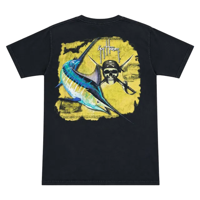 Guy Harvey Marlin Pirate Skull Graphic Pocket T-Shirt