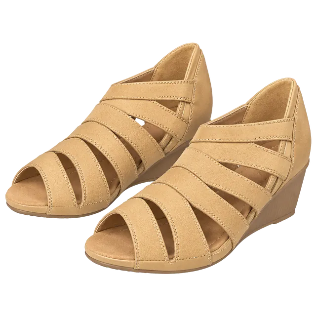 Franco Sarto Nude Leather Strappy Block Heel Sandals 8