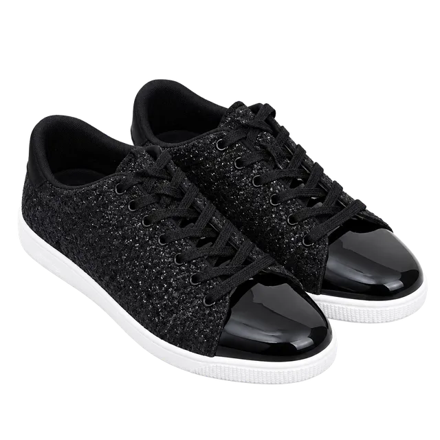 Lucky Step Glitter Sneakers Size 11 Black Patent Cap Toe