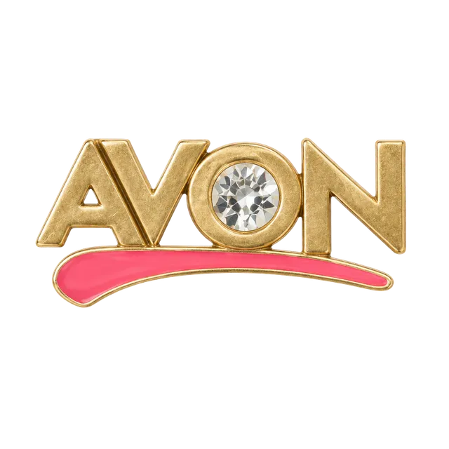 Avon Gold Tone Rhinestone Logo Brooch Pin