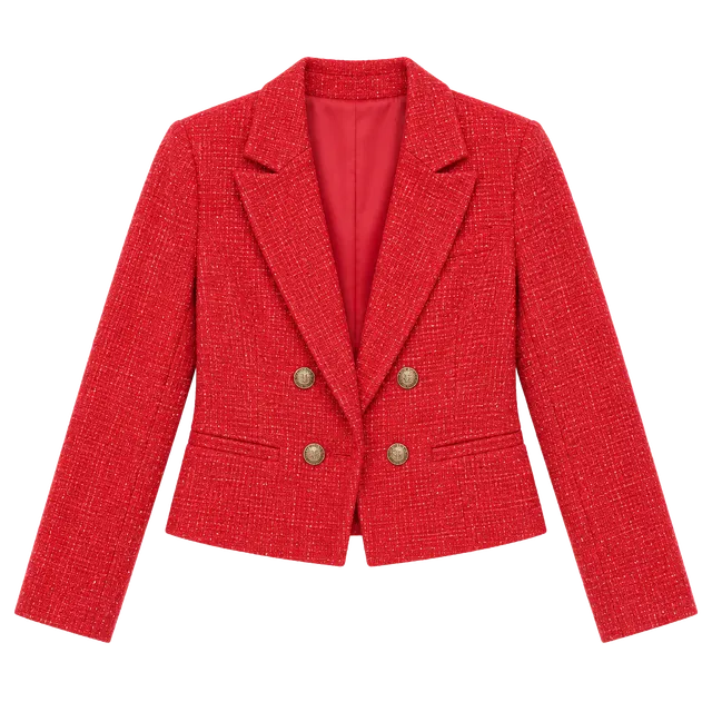Sam Edelman Coral Pink Cropped Tweed Blazer with Gold Buttons XS
