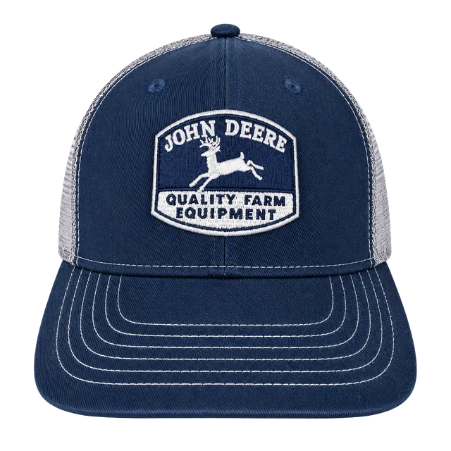 John Deere Quality Farm Equipment Trucker Hat Navy Grey Snapback