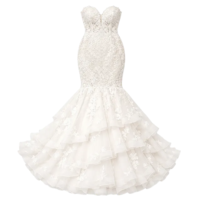 Bridal Gown Mermaid Sweetheart Lace Tiered champagne 