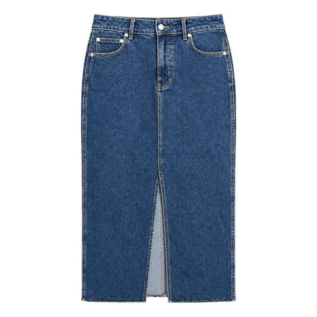 Veronica Beard Denim Skirt Size 6 Blue Midi Front Slit Raw Hem
