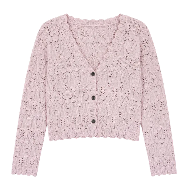 Altar'd State Cardigan Size S Pink Crochet Knit V-Neck