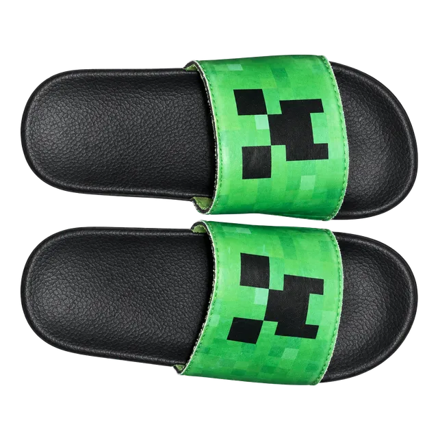 Minecraft Creeper Slide Sandals Black Green