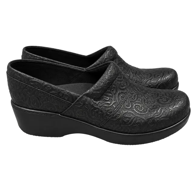 Abeo Black Embossed Slip-On Clogs