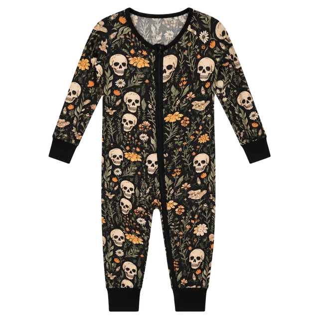 Bums & Roses Footless Romper Size 18-24M Skull Floral Bamboo Pajamas