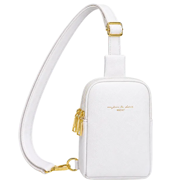 INICAT Anti-Theft RFID Small White Crossbody Sling Bag Faux Leather Gold 