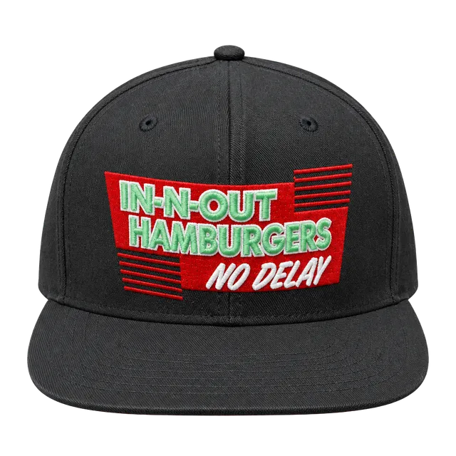 In-N-Out Burger No Delay Snapback Hat Black Embroidered Est 1948