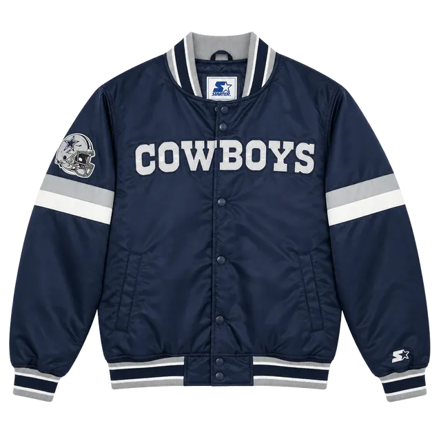 Starter Dallas Cowboys Satin Varsity Jacket Size XL Blue NFL Full Snap
