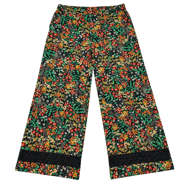 New York & Company Palazzo Pants Size S Black Floral Wide Leg Lace Hem