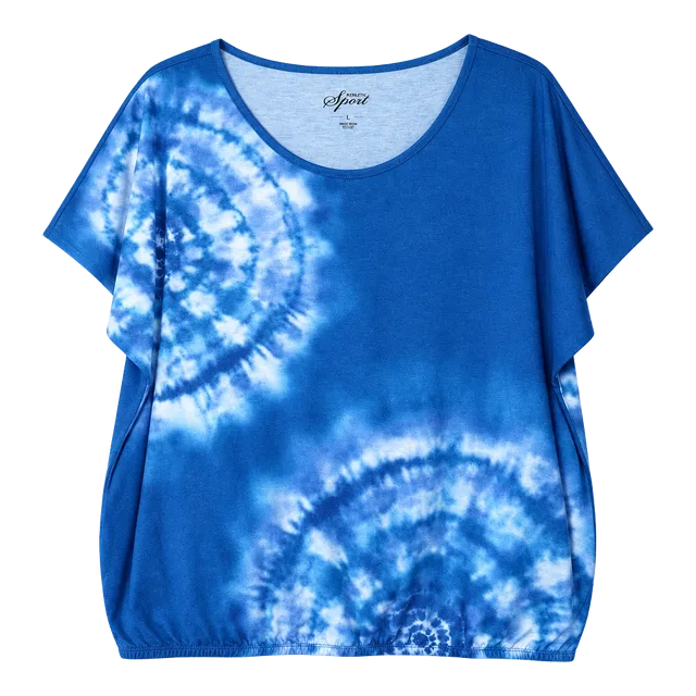 Style & Co Sport Shirt Size L Blue Tie Dye Rhinestone Scoop Neck