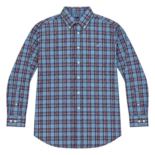 Southern Marsh Plaid Button Down Shirt Size S Blue Orange Long Sleeve