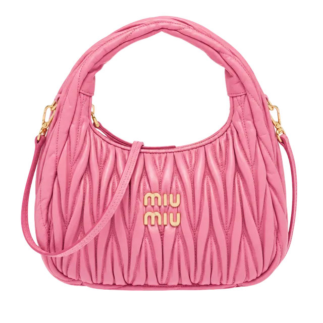 Miu Miu Wander Matelasse Nappa Leather Mini Hobo Bag in Pink