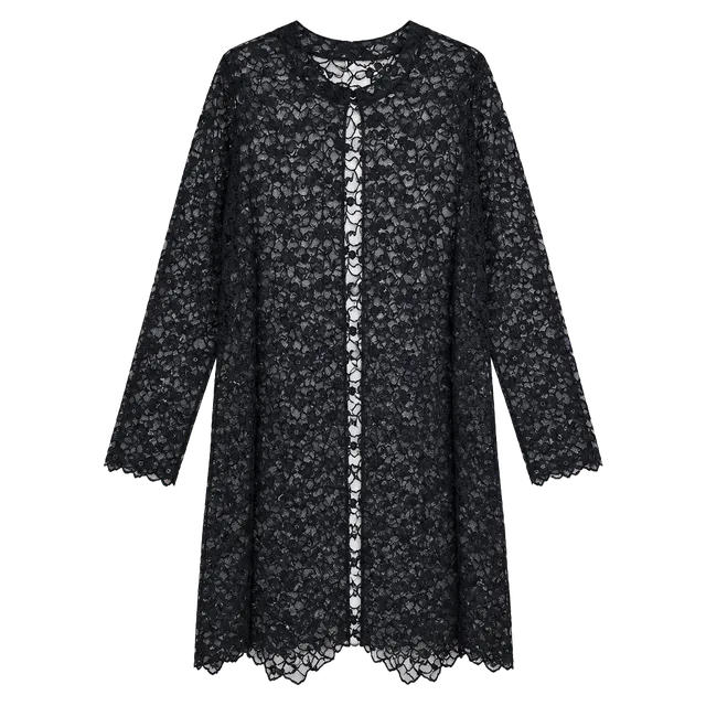 Vintage Nira Kaplan Sheer Black Lace Duster