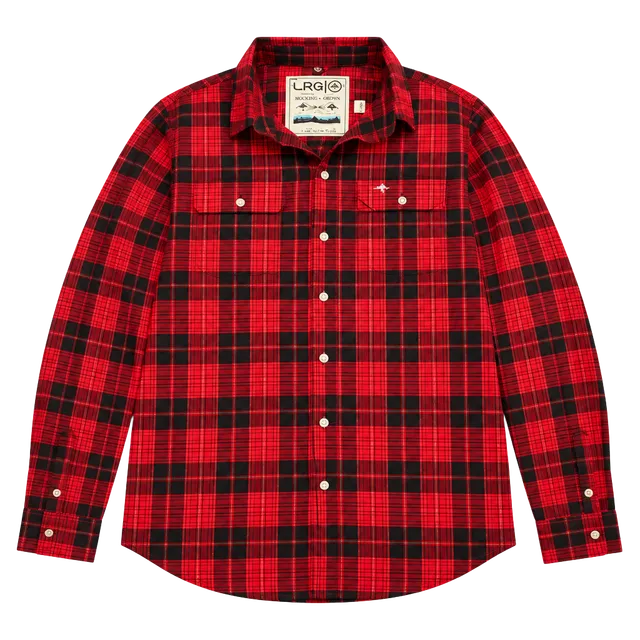 LRG Plaid Flannel Shirt Size L Red Black Long Sleeve Button Up