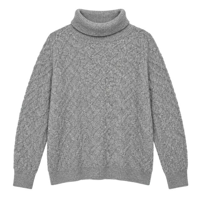 New York & Company Turtleneck Sweater Size L Gray Cable Knit