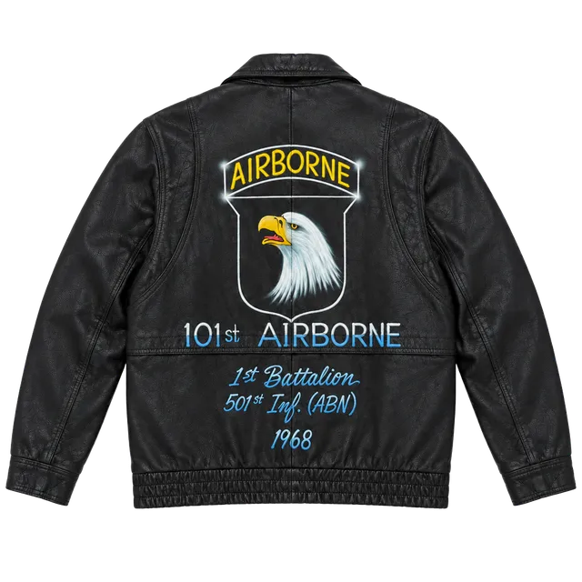 Phase 2 Vintage 101st Airborne Leather Jacket Black