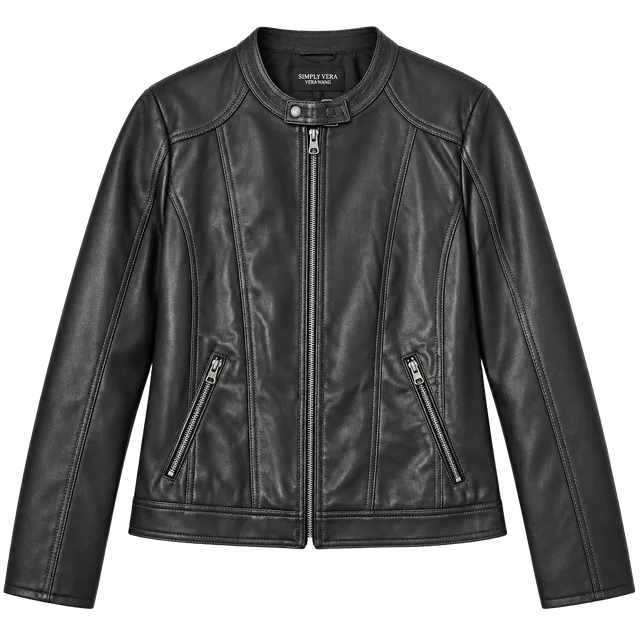 Simply Vera Vera Wang Moto Jacket Size XXL Black Faux Leather