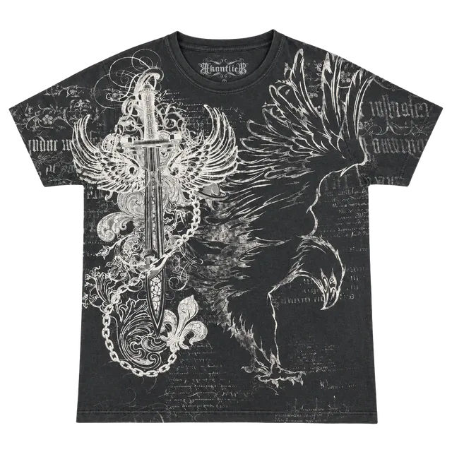 Kenflick Graphic T-Shirt Size M Black Y2K Dagger Eagle