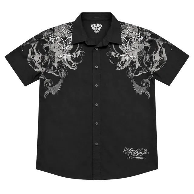 Southpole Short Sleeve Button Down Shirt Size XXL Black Graphic Y2K

