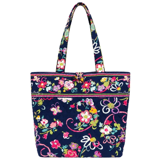 Vera Bradley Quilted Floral Tote Bag Navy Blue Pink