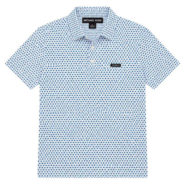 Michael Kors Long Sleeve Button Down Shirt Size L Blue Micro Print-Tailored Fit