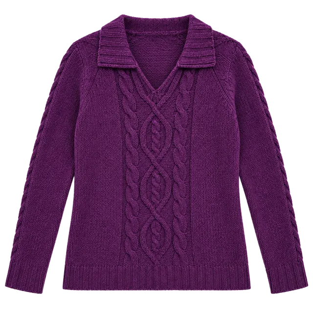 Basic Editions Cable Knit Sweater Purple Collar Pullover