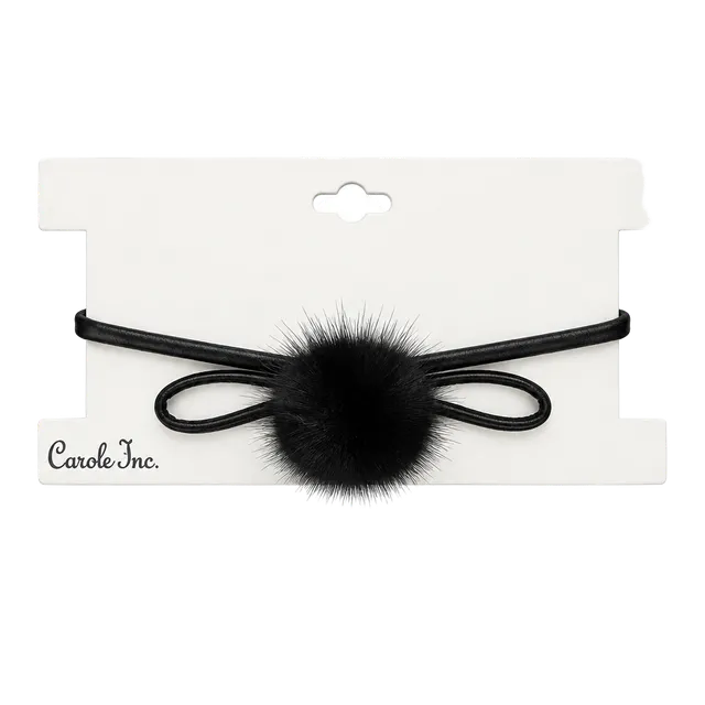 Carole Inc. Black Faux Fur Pom Pom Choker Necklace