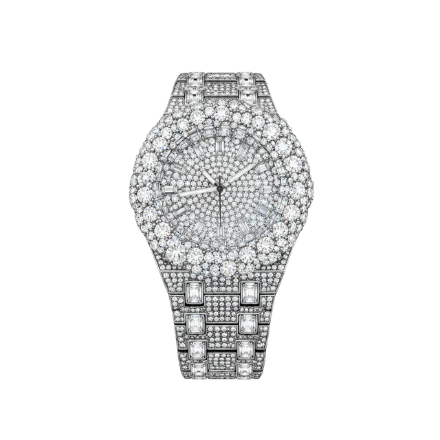 Silver & Black Iced Out Rhinestone Fashion Watch – Floral Bezel