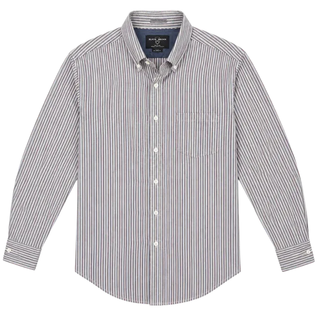 Black Brown 1826 Men's XL Regular Fit Striped Cotton Button-Down Shirt