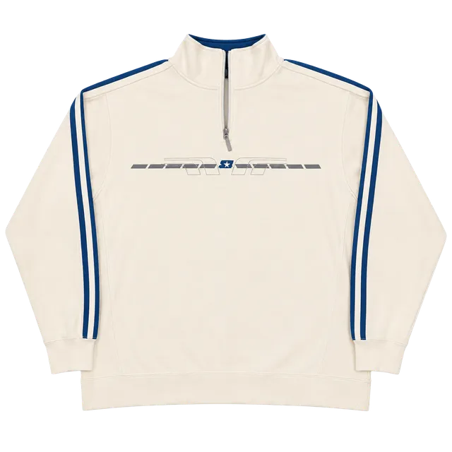 Starter Half Zip Pullover Sweatshirt Size M White Blue Piping