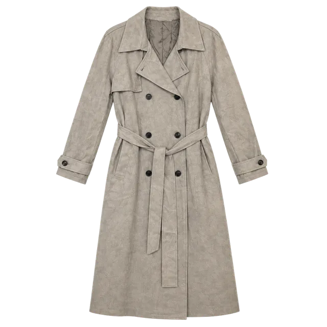 NEW Vegan Suede Trench Coat Beige Large 