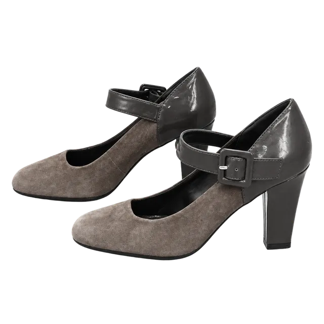 Franco Sarto Gray Suede Patent Leather Mary Jane Pumps