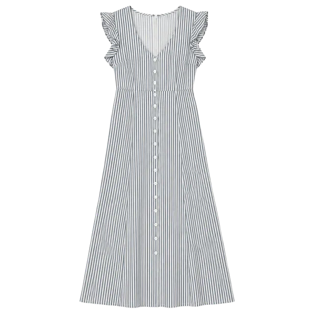 Gianni Bini Striped Ruffle Midi Dress Size 6 Blue White