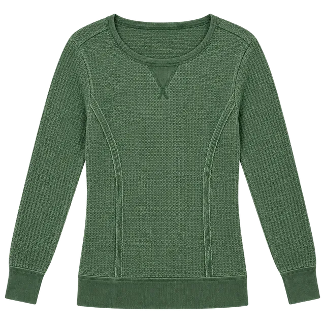 Time and Tru Waffle Knit Top Size S 4-6 Green Long Sleeve Thermal